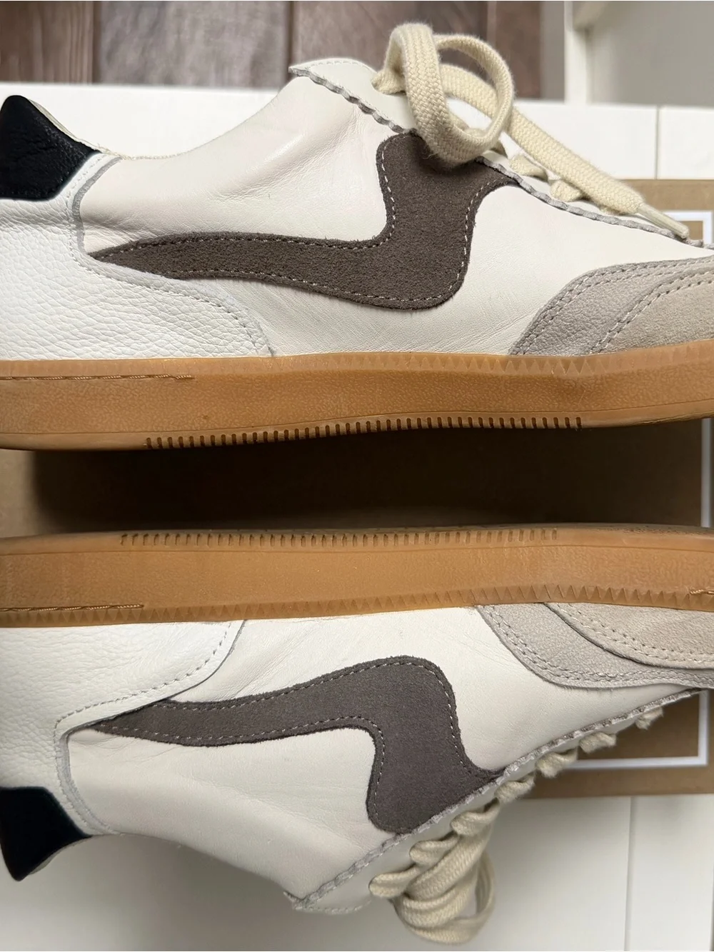 Dolce Vita NOTICE Sneakers - White and Grey Leather and Suede - Cream Laces